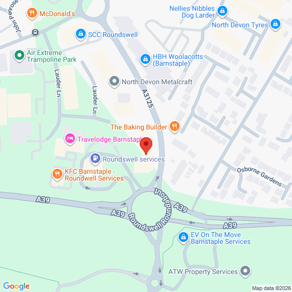 Map of Vertu Volvo Barnstaple located in Lauder Lane
 Roundswell Business Park BARNSTAPLE, EX31 3TH