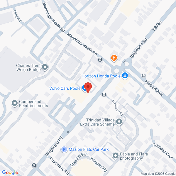 Map of Volvo Cars Poole located in 582 - 600 Ringwood Road
 Poole Dorset, BH12 4LY