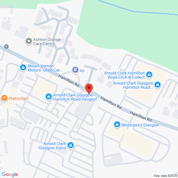 Map of Arnold Clark Glasgow (South East) located in 40 Hamilton Road GLASGOW, G32 9QA